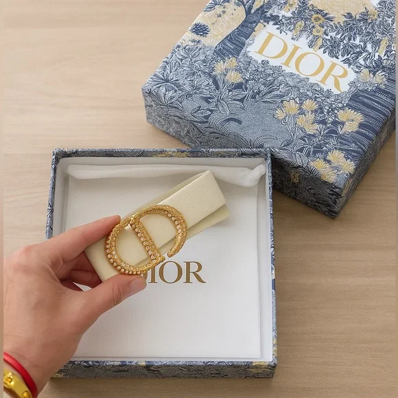 Dior | Accessories | Christian Dior Cd Crystal Belt Cream  display picture 1